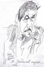 Валерий Корнблит (Сонин). М. Генделев спустя…лет. Карандаш на бумаге. 2003